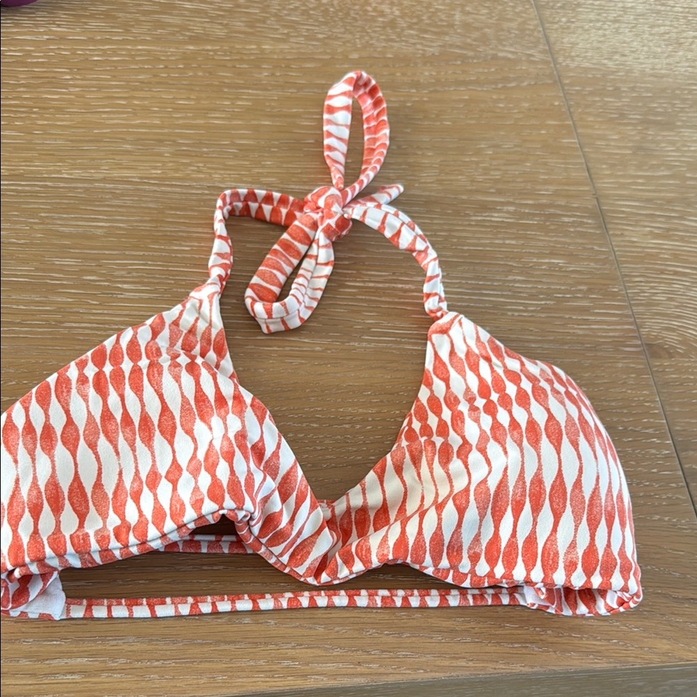 Orange and White Patterned Bikini Top